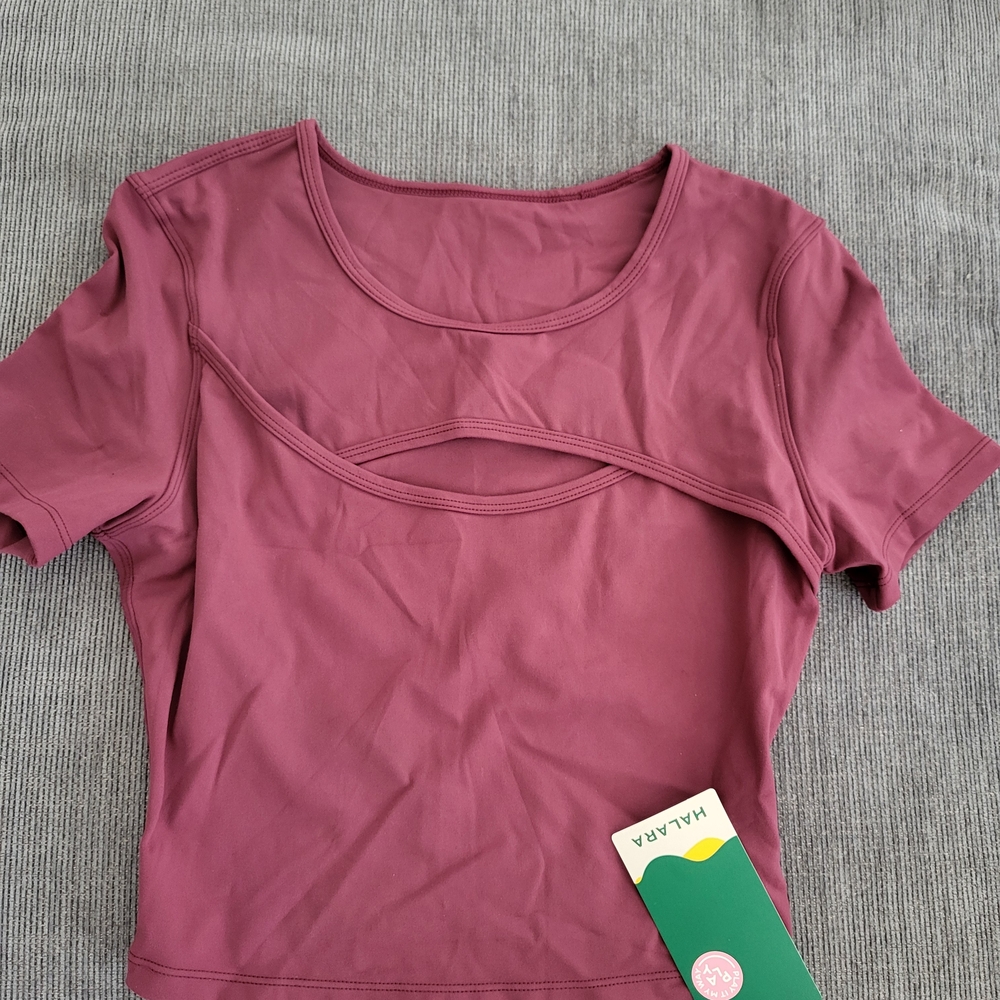 HALARA Mauve Crop Top with Cut-Out Design